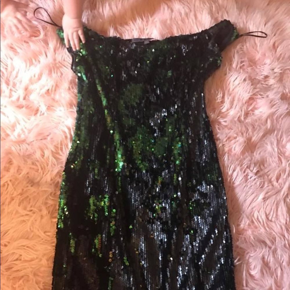 Green and black sequin dress